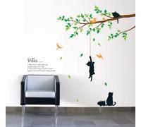 Ambiance-Sticker Sticker Mural Sticker arbre et chats AMB-0104 Multicolore 50 x 70 cm
