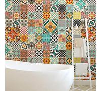 Ambiance Sticker Stickers adhésifs carrelages | Autocollant Carreaux de Ciment - Mosaïque Mural Salle de Bain & Cuisine 15x15 cm - 60 pièces