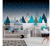 Ambiance Sticker Stickers muraux Enfants - Autocollant Mural géant Enfant Montagnes scandinaves Montagnes TIPIKA + 100 ÉTOILES PHOSPHORESCENTES - 120x200cm
