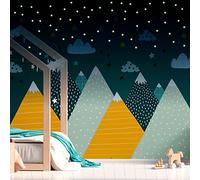 Ambiance Sticker Stickers muraux Enfants - Autocollant Mural géant Enfant Montagnes scandinaves Montagnes ZISKA + 100 ÉTOILES PHOSPHORESCENTES - 80x120cm