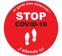 Ambiance Sticker Stickers Sol Signalétique, Stop Covid-19, 30 x 30 cm