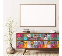 Ambiance Stickers Adhésif Meuble - Carreaux de Ciment Sticker Autocollant Carrelage Décoration pour Tables Armoires Commodes Étagères | Meuble Ugo | 60 Sticker Tiles de 10x10 cm