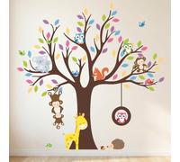 Ambiance Stickers Muraux Enfants, Arbre Géant et Animaux, 90 x 60 cm | Décoration chambre fille, stickers chambre fille, sticker mural, autocollant enfant, adhésif mural, autocollant mural, decal