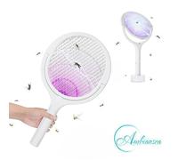 AMBIANSEA® - Raquette tapette lampe électrique anti-moustiques et insectes volants angle multifonctionnel rechargeable