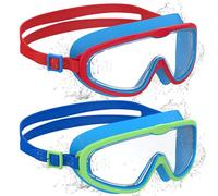 Ambienden 2 Pcs Lunette Piscine Enfant, Lunettes Anti-Buée Avec Vision Claire, Protection UV, Réglage Rapide, Joint en Silicone, Adaptées Aux Garçons et Filles de 6 à 14 ans, Blue-Red＆Dark-Blue