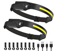 Ambienden Lampe Frontale LED Ultra Puissante, 2 Pcs Lampe Frontale Rechargeable Avec 4 Modes D’Éclairage, 350 Lumens, Mode Capteur, USB-C Pour Course, Réparation Nocturne, Pêche Et Activités Extérieur