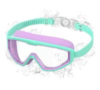 Ambienden Lunette de Piscine Enfant Anti-Buée & UV, Vision Large - Réglage Rapide 1 Touche, Joint Silicone Confortable, lunettes de natation Mixte 3-12 Ans, Green-Purple
