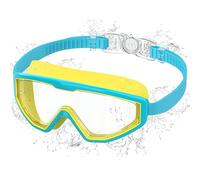Ambienden Lunette de Piscine Enfant Anti-Buée & UV, Vision Large - Réglage Rapide 1 Touche, Joint Silicone Confortable, lunettes de natation Mixte 3-12 Ans, Blue-Yellow