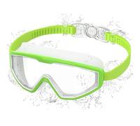 Ambienden Lunette de Piscine Enfant Anti-Buée & UV, Vision Large - Réglage Rapide 1 Touche, Joint Silicone Confortable, lunettes de natation Mixte 3-12 Ans, Green-White