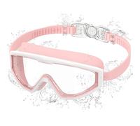 Ambienden Lunette de Piscine Enfant Anti-Buée & UV, Vision Large - Réglage Rapide 1 Touche, Joint Silicone Confortable, lunettes de natation Mixte 3-12 Ans, Pink-White