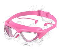 Ambienden Lunettes Natation Enfant, Anti-Buée Haute Définition, Protection UV, Silicone Médical, Ajustement Rapide, Unisexe 6-14 Ans, Rose