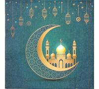 Lot de 20 serviettes en papier avec motif. Mosquée du Ramadan sur la lune sur fond vert. Conviennent également pour le découpage et la technique des serviettes 33 x 33 cm
