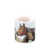 Ambiente Bougie animaux adorable famille de chevaux comme décoration de table. Bougie ronde à motif petite pour la table dressée Ø 7,5 x 9 cm