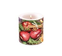 AMBIENTE Bougie décorative - Pommes et Cannelle Noël - Hauteur 9 cm - Diamètre 7.5 cm - Durée de combustions environ 35 heures
