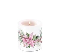 Ambiente Bougie pilier en cire - 9 cm de haut - Durée de combustion : environ 35 h - Étoile de Noël blanche et rose - Décoration de table