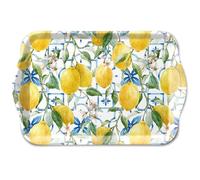 Ambiente bricka 13 x 21 cm melamin Med citronmotiv - för dekoration Och servering - liten serveringsbricka för kaffe Te frukost - bordsdekoration sommar trädgård - dekorativ bricka medelhavet gul VIT