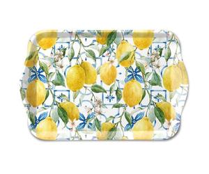 Ambiente bricka 13 x 21 cm melamin Med citronmotiv - för dekoration Och servering - liten serveringsbricka för kaffe Te frukost - bordsdekoration sommar trädgård - dekorativ bricka medelhavet gul VIT