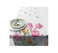 AMBIENTE Chemin de table en coton Bouquet de tulipes 40 x150 cm