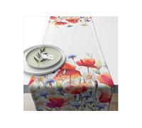 AMBIENTE Chemin de table en coton Coquelicots et bleuets 40 x150 cm