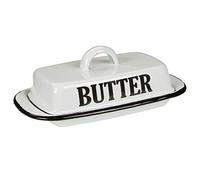 Ambiente Haus Beurrier rétro 51230 en émail blanc vintage avec cloche émaillée