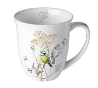 Ambiente Tasse à café Tasse à thé Tasse à thé 0,4 l Motif oiseaux et herbes dans des couleurs discrètes Série Sweet Little Bird