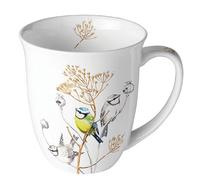 Ambiente Tasse à café Tasse à thé Tasse à thé 0,4 l Motif oiseaux et herbes dans des couleurs discrètes Série Sweet Little Bird