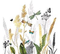 Serviettes de table - AMBIENTE - Paquet de 20 - 3 plis - 33x33cm - En papier de soie - Jetable - Motif fleurs ornementales blanches