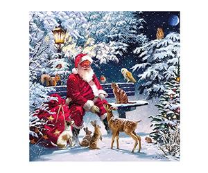 Ambiente Lot de 20 serviettes de table - Motif de Père Noël assis sur le banc entouré d’animaux - 33 cm JNS_475691 Multicolore
