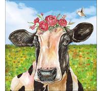 Ambiente Lot de 20 serviettes déjeuner 33 x 33 cm Motif : Mia - Vache à fleurs noire et multicolore