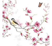 Ambiente Lot de 20 serviettes en papier 3 plis Motif oiseaux et fleurs 25 x 25 cm