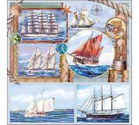 Ambiente Lot de 20 serviettes en papier avec motif maritime avec bateau à voile - Idéales comme décoration de table - Conviennent également pour le découpage et la technique des serviettes - 33 x 33