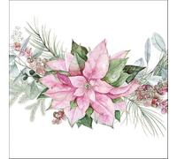 Ambiente Lunch Lot de 20 serviettes 33 x 33 cm, motif : Pink Poinsettia, étoile de Noël, rose