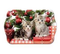 AMBIENTE Mini plateau Chatons Noël rectangulaire en mélamine - 20.5 x 13.5 cm ROUGE G