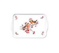 Ambiente Plateau de service décoratif petit format 13 x 21 cm Branches baies et oiseaux Série Christmas Robins