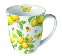 Ambiente Mug citrons et papillons jaunes en porcelaine fine 400 ml