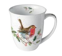 Ambiente Mug en porcelaine fine Rouge-gorge de Noël