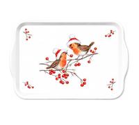 Ambiente Plateau de service décoratif petit format 13 x 21 cm Branches baies et oiseaux Série Christmas Robins
