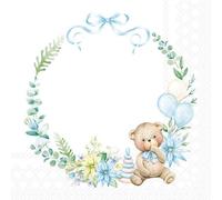 Lot de 20 serviettes en papier Ambiente - Motif ourson bleu - Décoration de table avec motif également pour fête ou découpage - 33 x 33 cm