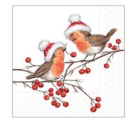 Ambiente Serviette Christmas Robins, 33 x 33 cm, 20 pièces, idéale pour la décoration de table, les fêtes, les festivités