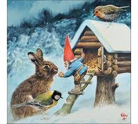 Ambiente Serviette de table Alimentation des animaux de la forêt, 33x33 cm, 3 plis, 20 pièces, serviette d'hiver, animaux de la forêt, décoration de table, décoration de Noël