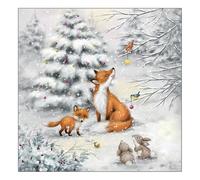 Ambiente Serviette de table Animaux de la forêt d'hiver, 33x33 cm, 3 plis, 20 pièces, serviette de Noël, décoration de table, paysage d'hiver