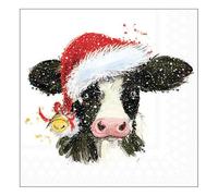 Ambiente Serviette de table vache de Noël, 33 x 33 cm, 20 pièces, idéale pour la décoration de table, les fêtes, les festivités