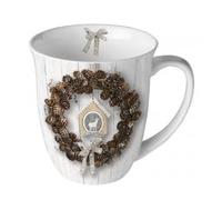 Ambiente Tasse à anse de 0,4 l - Tasse à café - Tasse à thé - Tasse d'hiver - Tasse de Noël - Pin cone wreath - Maison de campagne - Noël - Hiver - Pommes - Branches