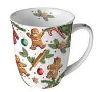 Ambiente Tasse à café, à thé, 0,4 l, en porcelaine, série Gingerbread, cookies, pain d'épices, branches, hiver, Noël, l'Avent