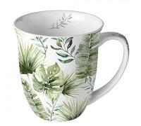 Ambiente Tasse à café avec anse - Tasse à thé - 0,4 l - En porcelaine fine - Motif feuilles exotiques - Série jungle Leaves