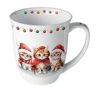 Ambiente Tasse à café Tasse à thé Tasse Tasse 0,4 l Fine Bone China Porcelaine Chats Amusant Kittens Hiver Noël Avent Tasse de Noël
