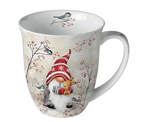 Ambiente Tasse à café Tasse à thé Tasse Tasse 0,4 l Fine Bone China Porcelaine Lutin Nains Animaux Hiver Noël Avent Série Dwarf Hug