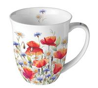 Ambiente Tasse à motif de fleurs bleuets et coquelicots en porcelaine osseuse, tasse à motif pour la table dressée et comme cadeau, 0,4 l x H 10,5 cm