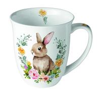 Ambiente Tasse à thé, à café, en porcelaine, 0,4 l, motif lapins peints, fleurs, herbes, série Easter Rabbit