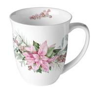 Ambiente Tasse à thé Jumbo 0,4 l - Poinsettia - Fleurs - Poinsettia - Blanc et rose - Porcelaine d'hiver